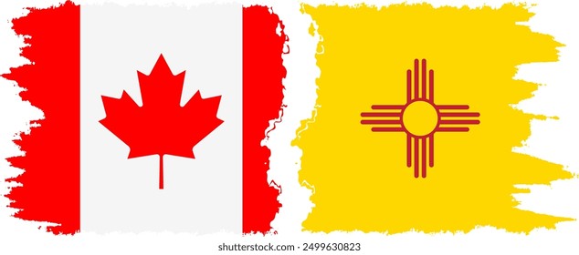 New Mexico and Canada grunge brush flags connection, vector