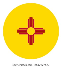 New Mexico circle flag. Official colors icon. New Mexico state round flag template. Badge, background, button, design element.