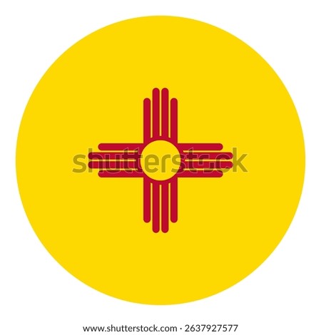 New Mexico circle flag. Official colors icon. New Mexico state round flag template. Badge, background, button, design element.