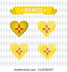 New Mexico. Collection of four vector hearts with flag. Heart silhouette