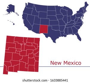 New Mexico counties vector map with USA map colors national flag