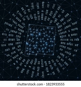 New Mexico digital map. Binary rays radiating around glowing US state. Internet connections and data exchange design. Vector illustration.