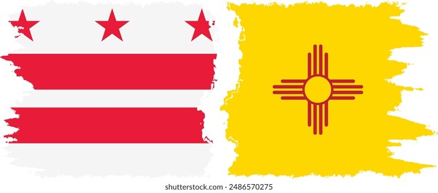 New Mexico and District of Columbia USA - Washington, D.C. grunge brush flags connection, vector