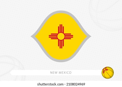New Mexico flag for basketball competition on gray basketball background. Sports vector illustration.
