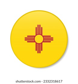 Nuevo icono del botón del círculo de la bandera de México, insignia de la ronda del estado de EE.UU. con sombra. Ilustración vectorial 3D realista aislada en blanco.