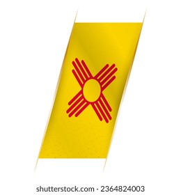 New Mexico flag in the form of a banner with waving effect and shadow. Modern vector design.