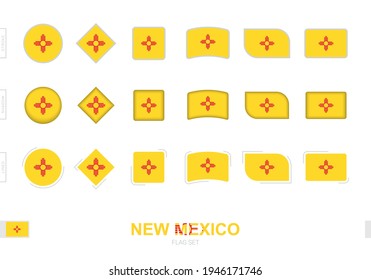 New Mexico flag set, simple flags of New Mexico with three different effects. Vector illustration.