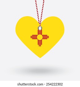 New Mexico flag in the shape of a heart with hang tags