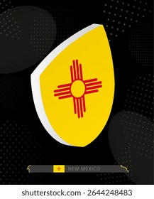 New Mexico Flag Shield icon in 3D on Dark Modern Abstract Rugby Background. Perfect for sports events, heritage themes, national celebrations, and patriotic designs.