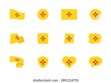 New Mexico - flat collection of US states flags. Flags of twelve flat icons of various shapes. Set of vector illustrations