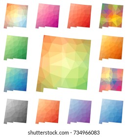 New Mexico geometric polygonal, mosaic style US state maps collection. Bright abstract tessellation, low poly style, modern design. New Mexico polygonal maps for your infographics or presentation.