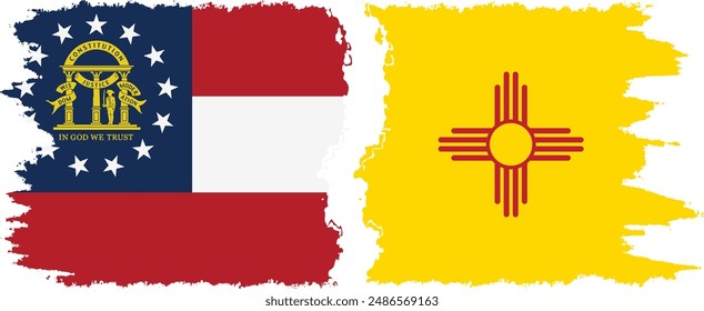 New Mexico and Georgia states grunge brush flags connection, vector