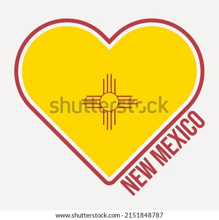 New Mexico heart flag badge. Made with Love from New Mexico logo. Flag of the US state in heart shape. Vector illustration.