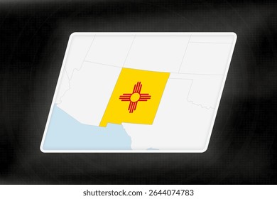 New Mexico Highlighted in Flag Colors on Geographic Map. Modern Map on a dark abstract backdrop.