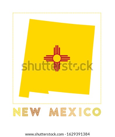 New Mexico Logo. Map of New Mexico with us state name and flag. Astonishing vector illustration.