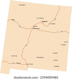 New Mexico Main City Map Vector Illustration