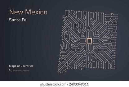 New Mexico Map with a capital of Santa Fe Shown in a Microchip Pattern. E-government. United States vector maps. Microchip Series	