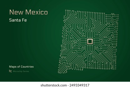 New Mexico Map with a capital of Santa Fe Shown in a Microchip Pattern. E-government. United States vector maps. Microchip Series	