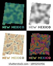 New Mexico map. Collection of map of New Mexico in dotted style. Borders of the US state filled with rectangles for your design. Vector illustration.