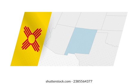 New Mexico map in modern style with flag of New Mexico on left side. Vector illustration of a map.