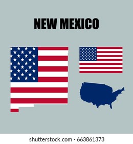 New Mexico map with USA flag