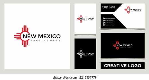 New Mexico with native american sun icon logo design template with business card design