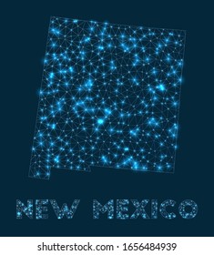 New Mexico network map. Abstract geometric map of the US state. Internet connections and telecommunication design. Awesome vector illustration.