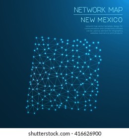 New Mexico network map. Abstract polygonal New Mexico network map design with glowing dots and lines. Map of New Mexico networks. Vector illustration.