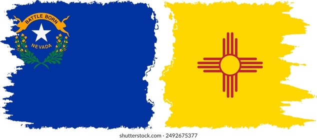 New Mexico and Nevada states grunge brush flags connection, vector