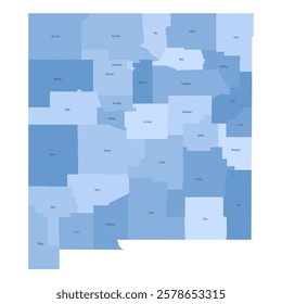 New Mexico, NM - detailed political map of US state. Administrative map divided into counties. Blue map with county name labels. Vector illustration