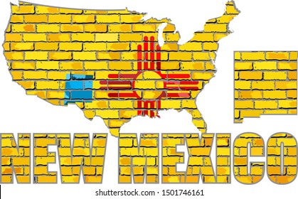 New Mexico on a brick wall - Illustration,
Font with the New Mexico flag