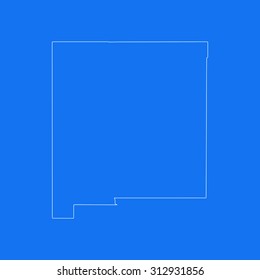 New Mexico outline map, stroke. Line style. White and blue. Vector EPS8