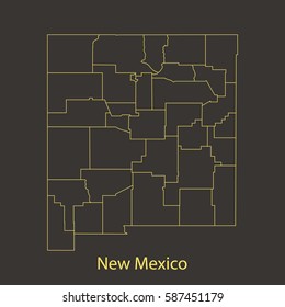 New Mexico outline,stroke of map with administrative division. Vector illustration