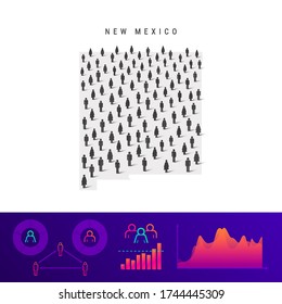 New Mexico people map. Detailed vector silhouette. Mixed crowd of men and women icons. Population infographic elements. Vector illustration isolated on white.