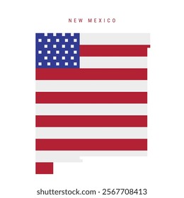 New Mexico pixel flag map icon. 8 bit pixel art map covered with american flag. Flat vector illustration isolated on white background.