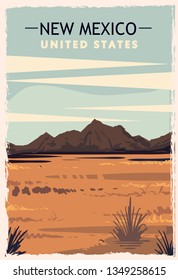 New Mexico Retro Poster. USA New-Mexico Travel Illustration. United States Of America Greeting Card. Vector Illustration.