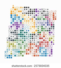 New Mexico, shape of the state build of colored cells. Digital style map of the New Mexico on white background. Large size rounded square blocks. Vibrant vector illustration.