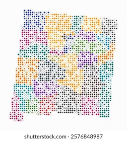 New Mexico, shape of the state build of colored cells. Digital style map of the New Mexico on white background. Small size rounded square blocks. Beautiful vector illustration.