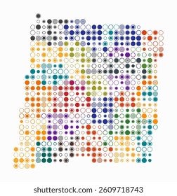 New Mexico, shape of the state built of colored cells. Digital style map of New Mexico on a white background. Large size circle blocks. Trending vector illustration.