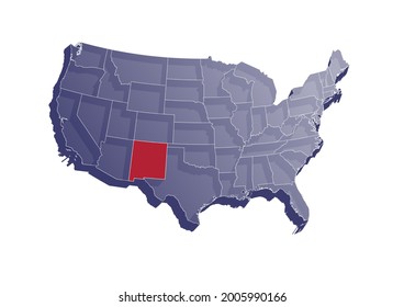 New Mexico shown on semitransparent vector map of the USA. Vector map of New Mexico . File is suitable for editing and prints of all sizes.
