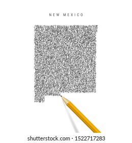 New Mexico sketch scribble map isolated on white background. Hand drawn vector map of New Mexico. Realistic 3D pencil.