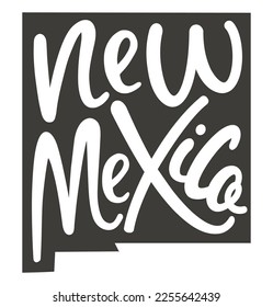 New Mexico state design map with text. New Mexico state map for poster, banner, t-shirt, tee. New Mexico silhouette state. Vector outline Isolated black illustratuon on a white background.