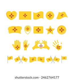 New Mexico State Flag icon set vector isolated on a white background. New Mexico flag graphic design element. New Mexico flag icons in flat style. New Mexico symbols collection