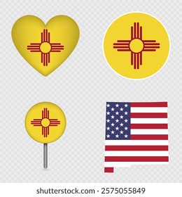 New Mexico State Flag Icons Pack. Vector illustration.