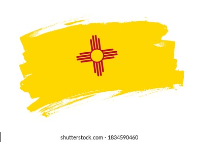 The New Mexico state flag, USA. American state  banner brush concept. Horizontal vector Illustration isolated on white background.  