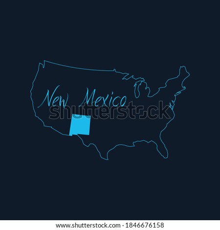 New Mexico state highlighted on United States of America map, USA infographics template. Stock vector illustration isolated on blue background.