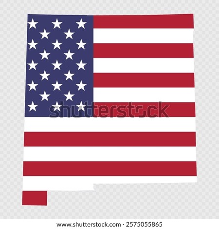 New Mexico state map with American national flag.