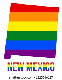 New Mexico State Map in LGBT Rainbow Flag Comprised Six Stripes With New Mexico LGBT Text. Meaning to Each of The Colors: Life, Healing, Sunlight, Nature, Serenity and Spirit.