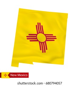 New Mexico state map with waving flag of US State. Vector illustration.