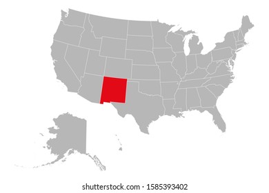 New mexico state marked red on USA map vector. Gray background. Perfect for backgrounds, backdrop, chart, business concepts, presentation and wallpapers.